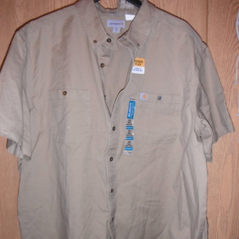 Men's Carhartt 103555 Rugged Flex® Rigby Work Shirt - Short Sleeve, 3XL Tall